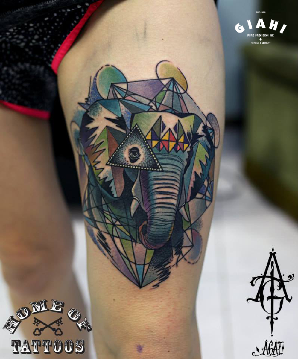 Abstract Elephant tattoo by Agat Artemji