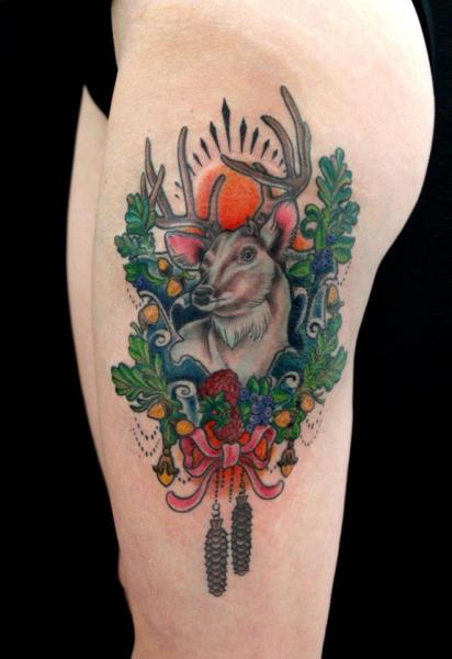 Acorn Antlers Buck tattoo by Skin Deep Art