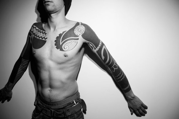 Amazing Ethnic Blackwork tattoo sleeves and Chest