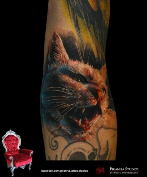 Angry Realistic Blood Cat tattoo by Piranha Tattoo Supplies