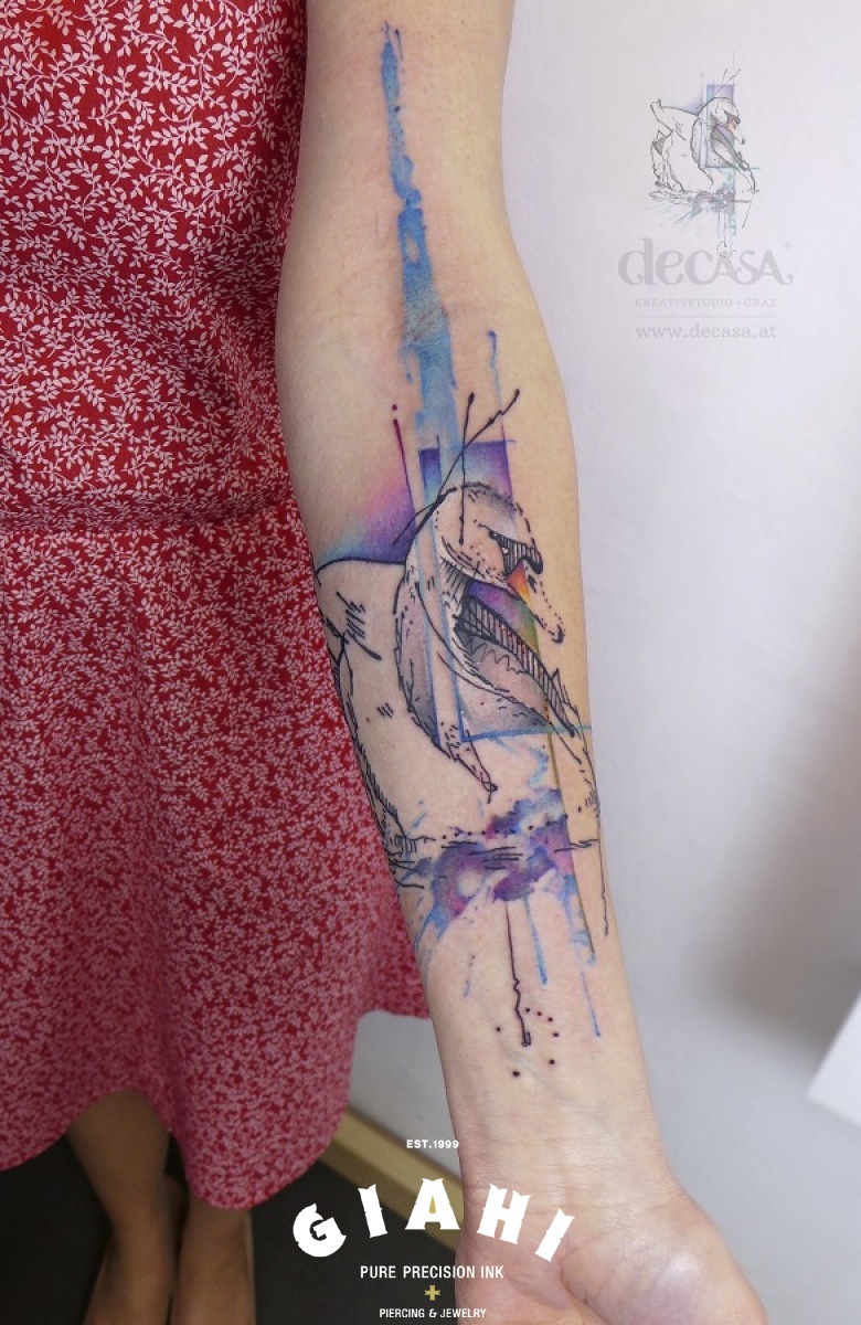 Aquarelle White Swan tattoo by Carola Deutsch