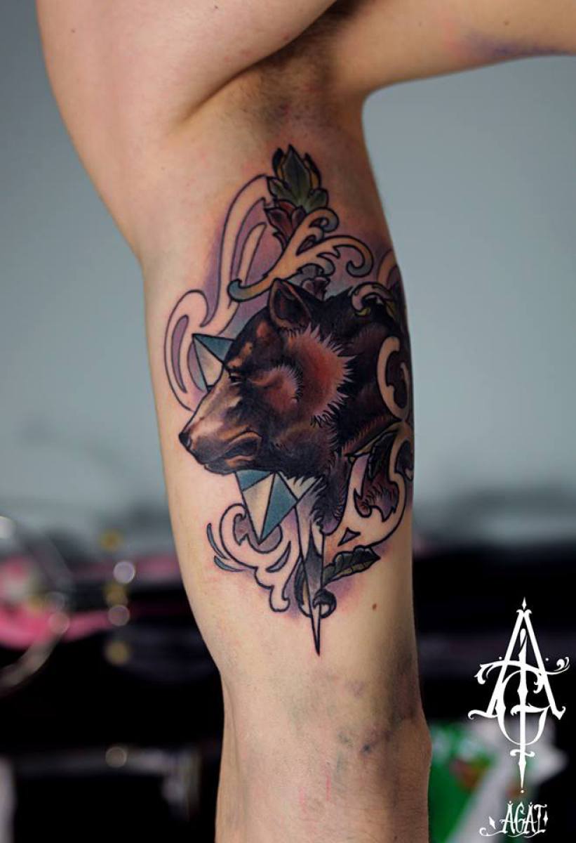 Arm Bear tattoo by Agat Artemji