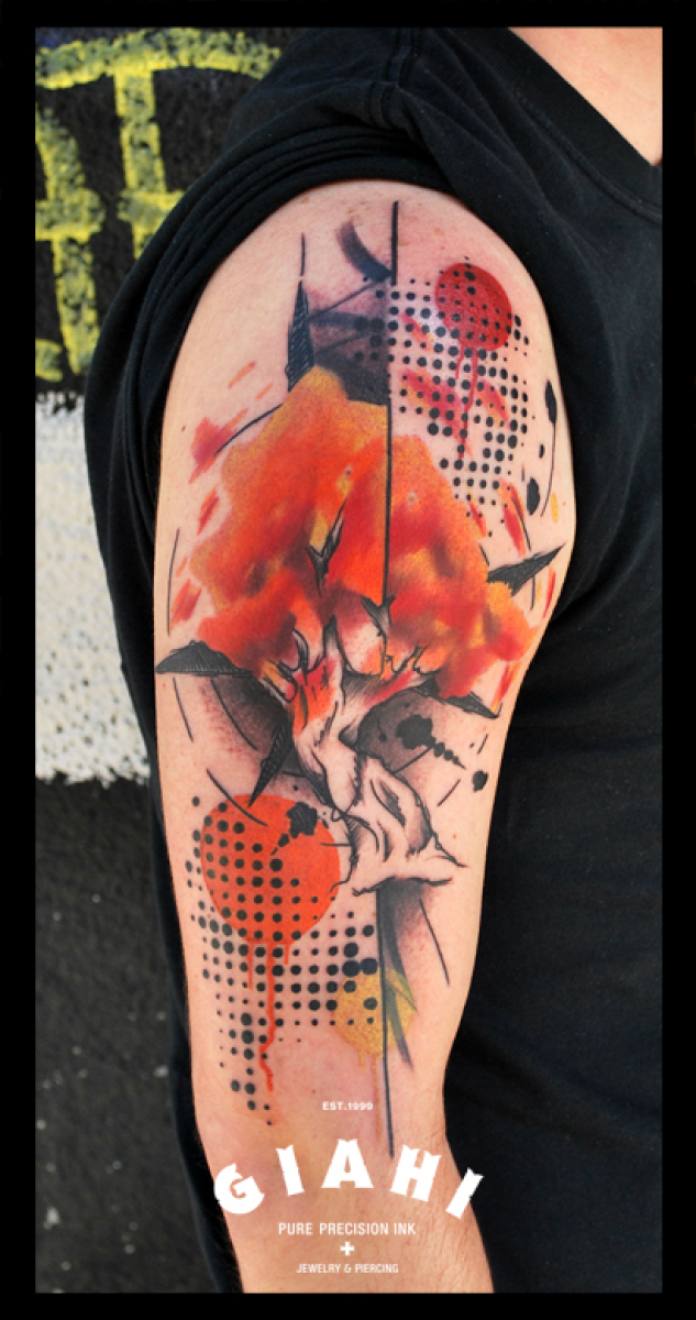 Autumn Tree Trash Polka tattoo by Live Two