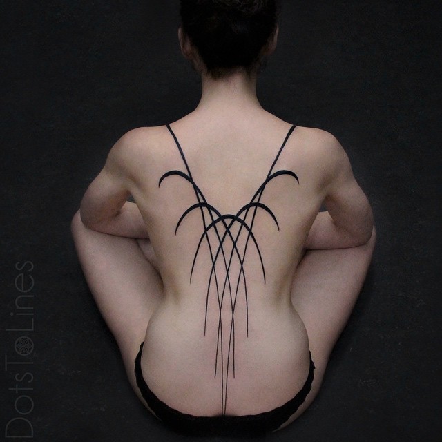 Back Bent Lines Dotwork tattoo by Dots To Lines