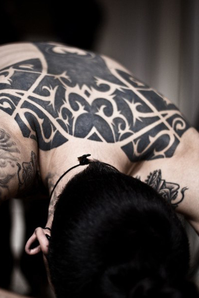 Back White Tracery Blackwork tattoo