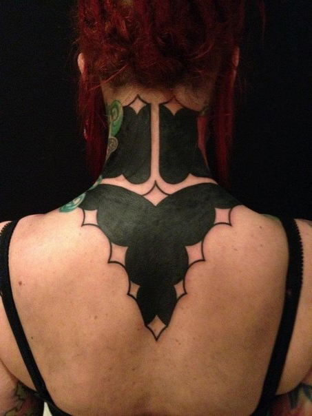 Back of the Neck Clouds Blackwork tattoo