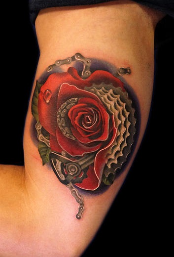 Bicycle Rocycle Rose tattoo by Andres Acosta