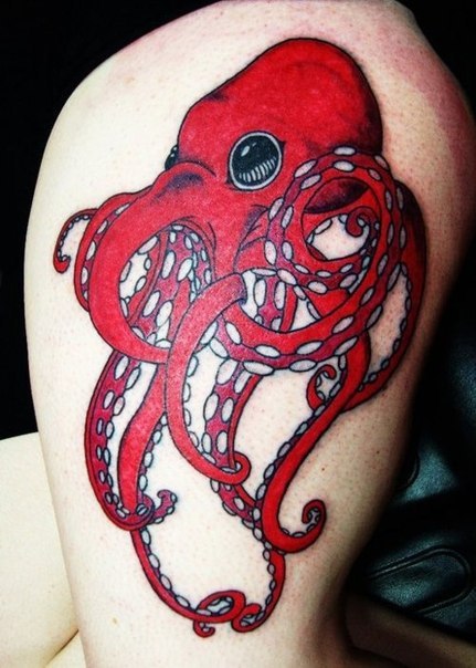 Big Eyes Red Octopus Nautical tattoo