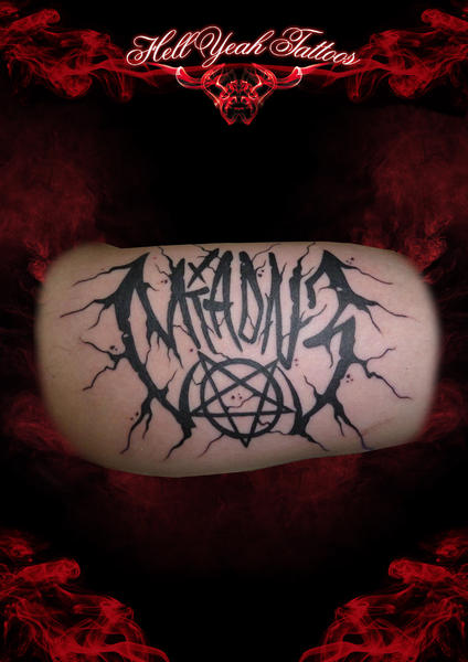 Blackwork Devil Lettering tattoo by Hellyeah Tattoos