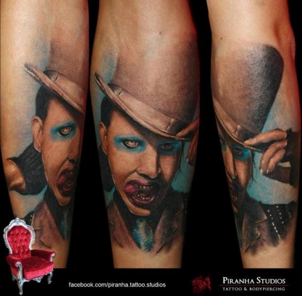 Blue Eyes Realistic Marlin Manson tattoo by Piranha Tattoo Supplies