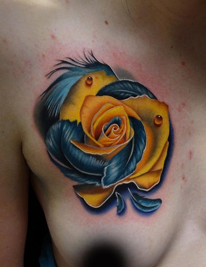 Blue Feather Rose tattoo by Andres Acosta