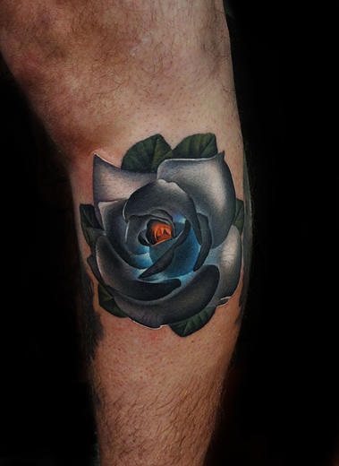 Blue Grey Glowing Rose tattoo by Andres Acosta