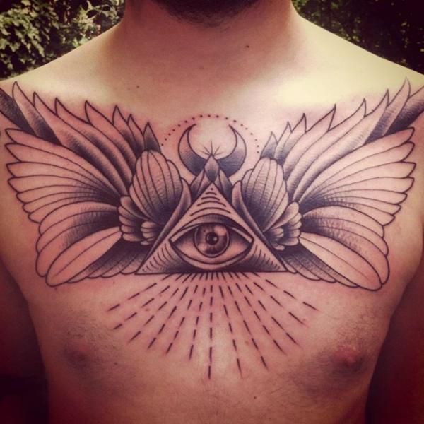 Chest Moon Eye of Providence Graphic tattoo by Sarah B Bolen