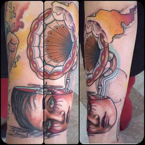 Child Head Cramophone tattoo by Earth Gasper Tattoo