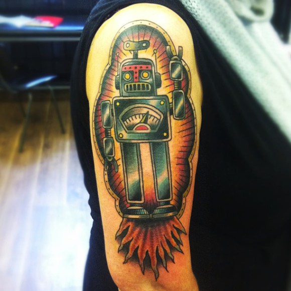 Classic Robot New School tattoo by Matt Cooley