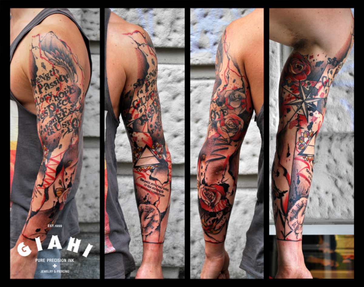 Cool Trash Polka tattoo sleeve by Live Two