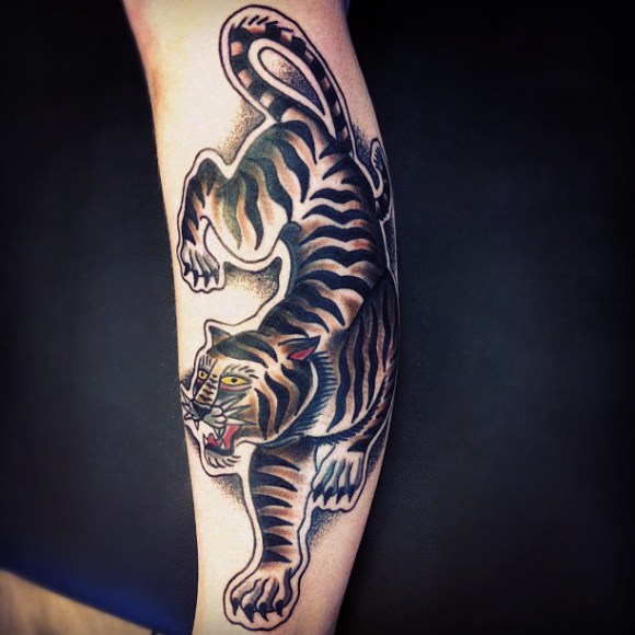 Crawling Tiger Old School tattoo by Matt Cooley