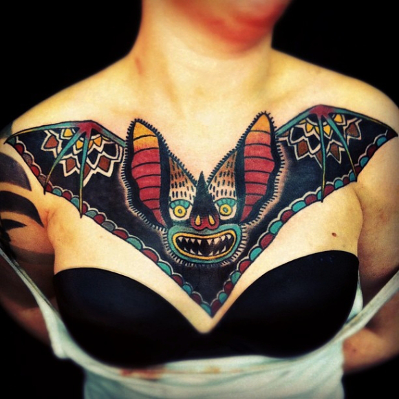 Crazy Bat New School tattoo by Matt Cooley on Chest