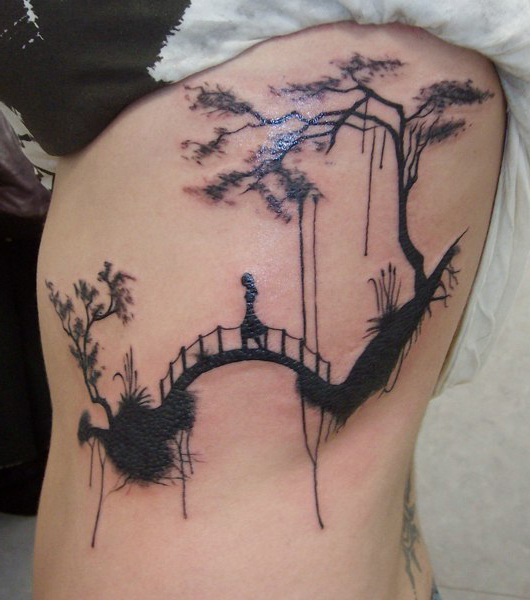 Cross The Bridge Blackwork tattoo