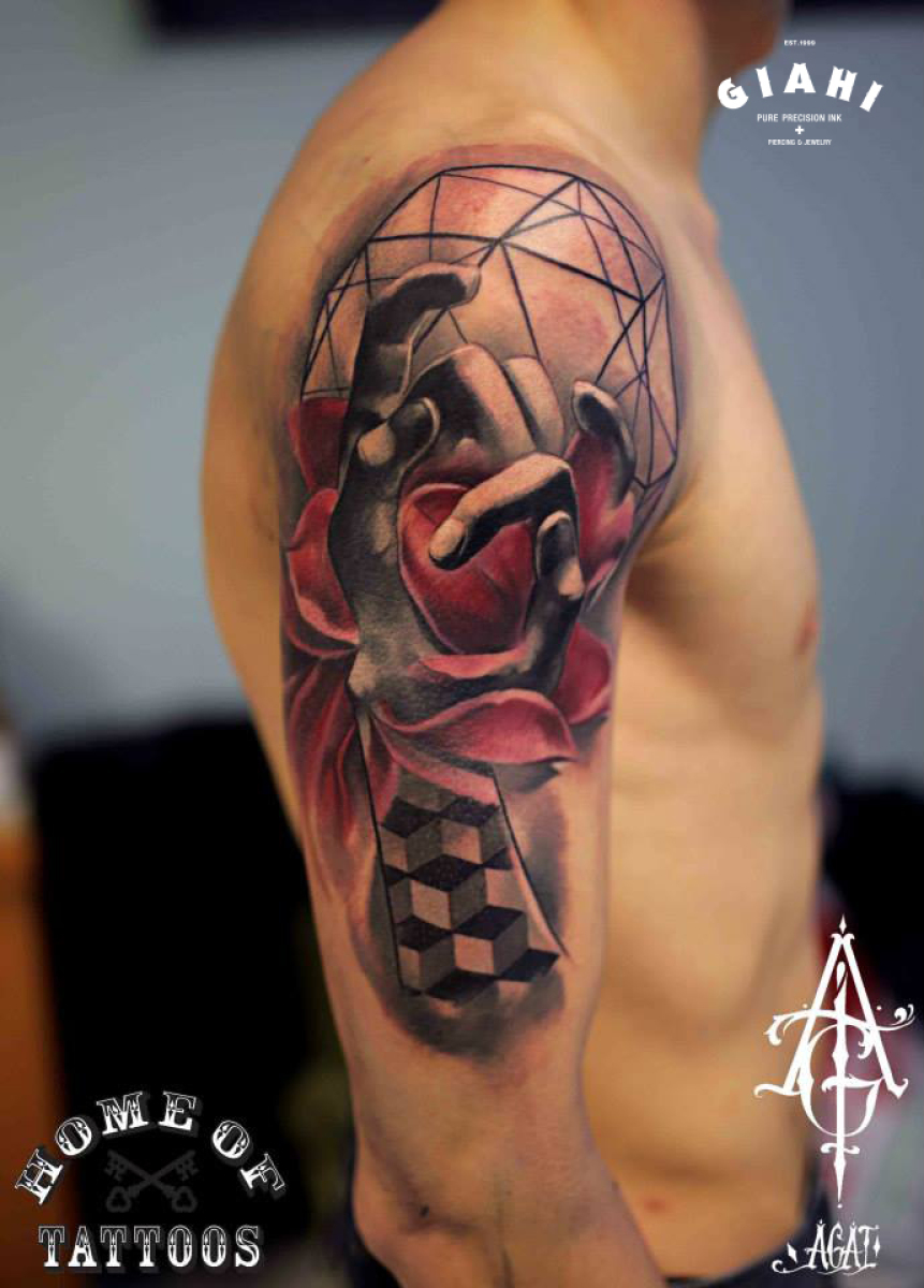 Cubes and Hand Graphic tattoo by Agat Artemji