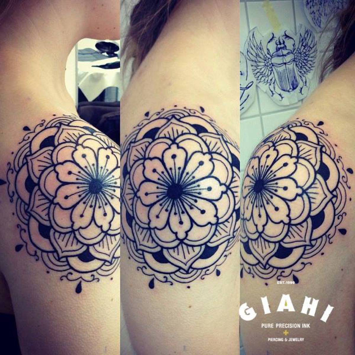 Cute Many Levels Flower Blackwork tattoo by Elda Bernardes