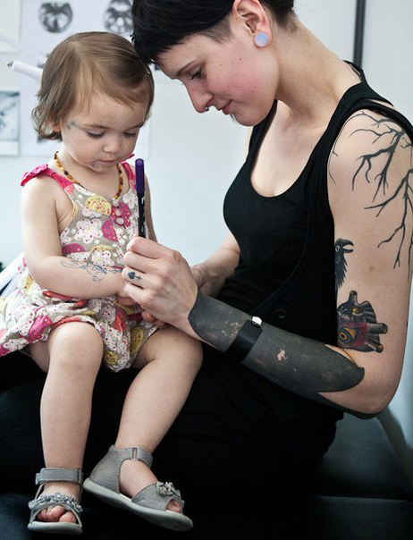 Daughter and Mother Blackwork tattoo