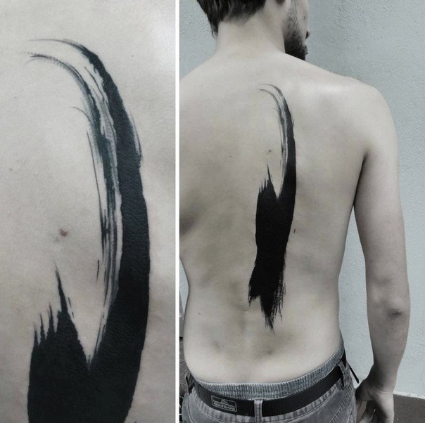 Disordered Paintbrush Stroke Blackwork tattoo on Back