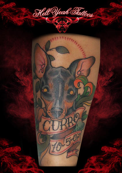 Dog Curro Lettering tattoo by Hellyeah Tattoos