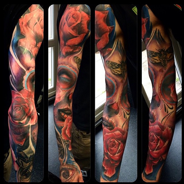 Epic Chicano tattoo sleeve by Max Pniewski