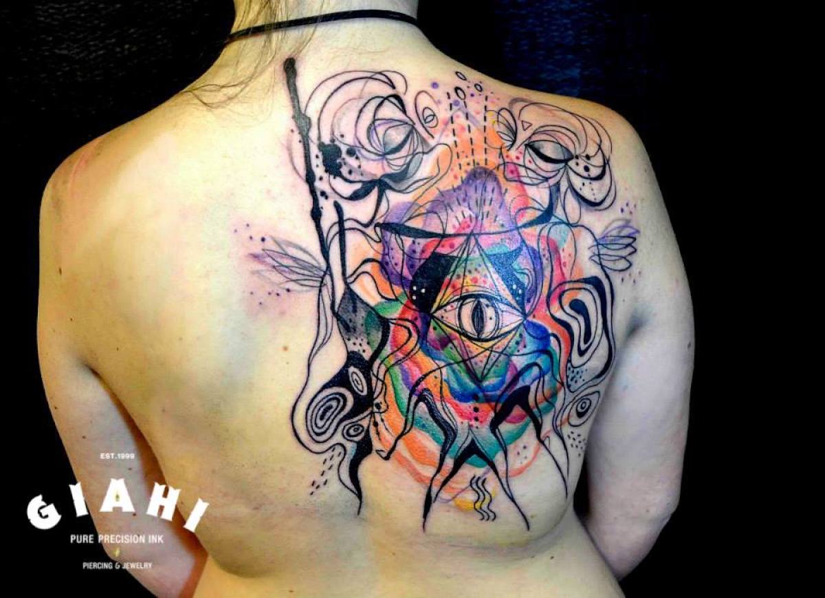 Eye of Providence Abstraction Aquarelle tattoo by Petra Hlavàckovà