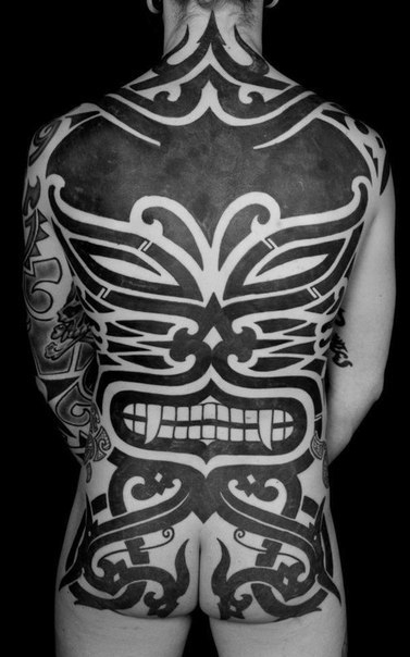 Fangs Demon Full Back Blackwork tattoo