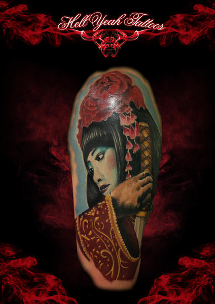 Flower Head Geisha Realistic tattoo by Hellyeah Tattoos