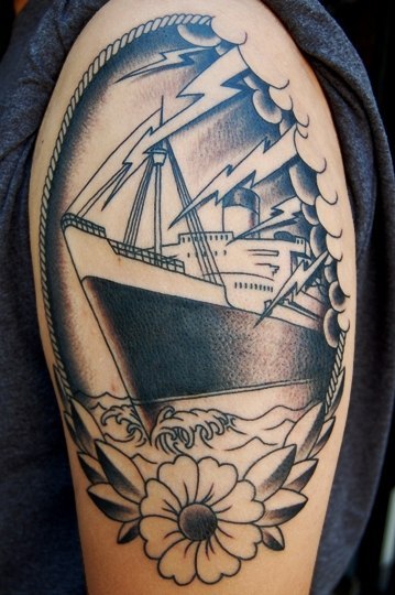 Flower frame Steamship Nautical tattoo