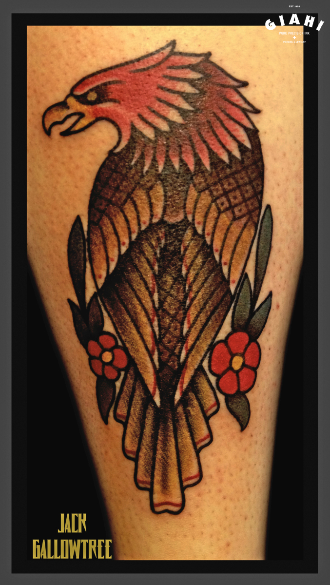 Flowers Hawk Old School tattoo by Jack Gallowtree