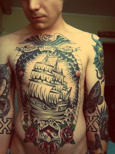 Full Body Frame Ship Nautical tattoo