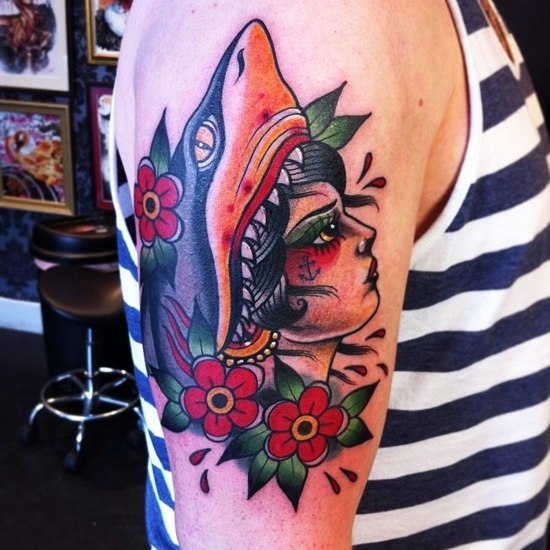 Girl Shark Bite Nautical tattoo