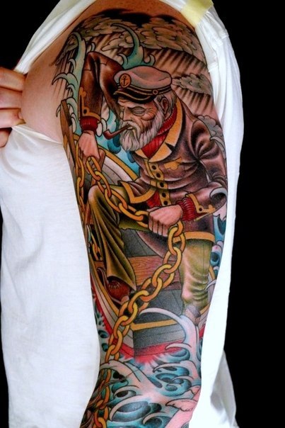 Golden Chain Captain Nautical tattoo sleeve