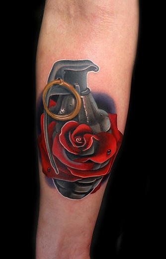 Grenade Rose 3D tattoo by Andres Acosta