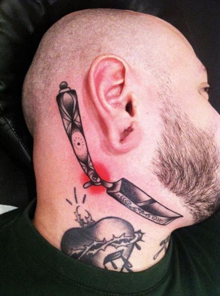 Graphic Razor Neck tattoo by Sarah B Bolen