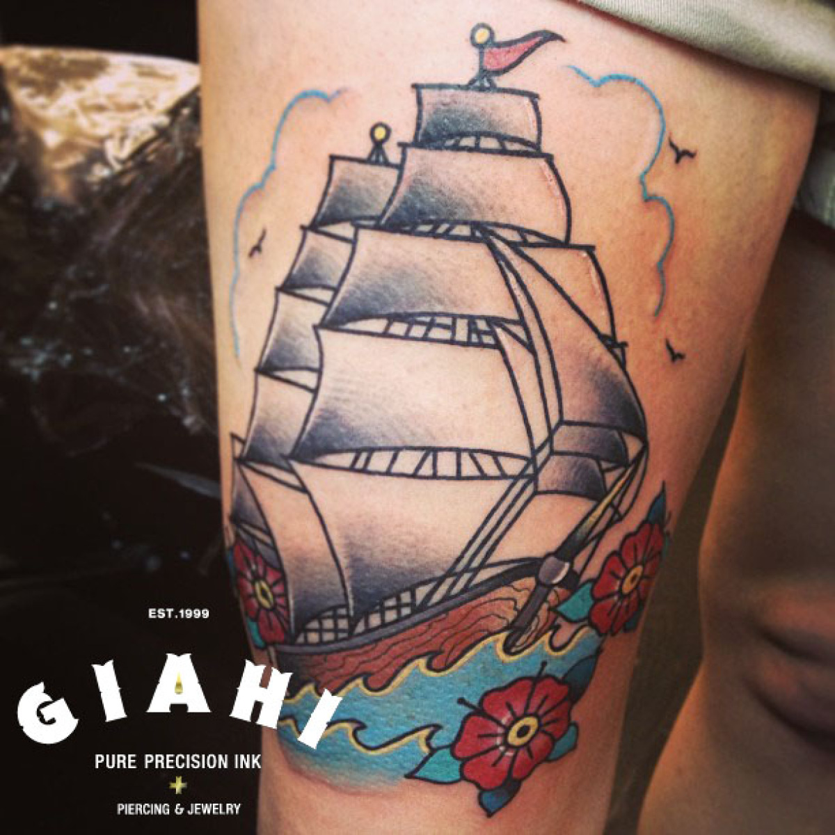 Grey Sails Ship Nautical tattoo by Elda Bernardes