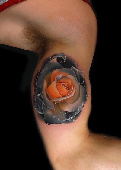 Grey and Yellow Surf Rose tattoo by Andres Acosta