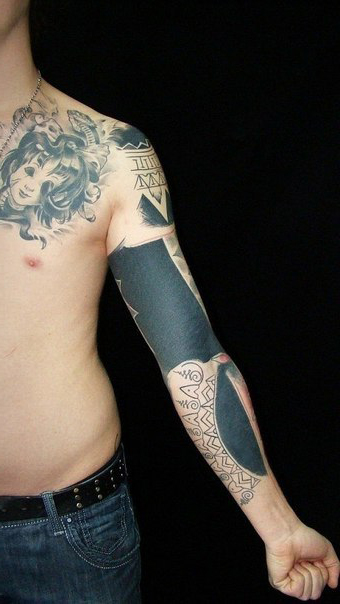 Hindu Symbols Blackwork tattoo sleeve