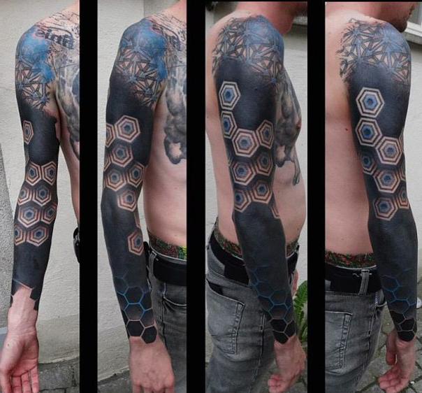 Honeycombs Shape Blackwork tattoo Sleeve