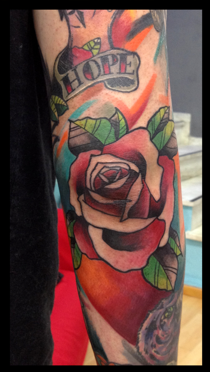 Hope Lettering Rose tattoo by Live Two