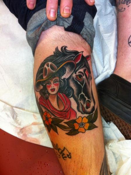 Horse Cowboy Girl Old School tattoo by Three Kings Tattoo