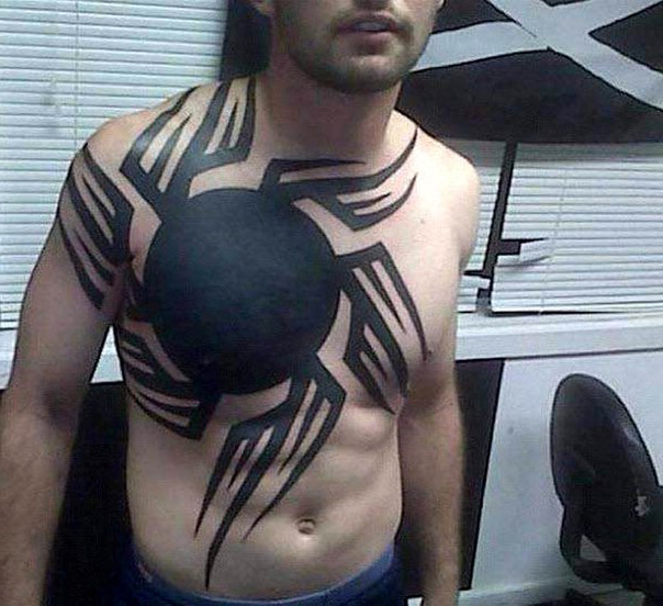 Huge Black Sun Blackwork tattoo on Chest