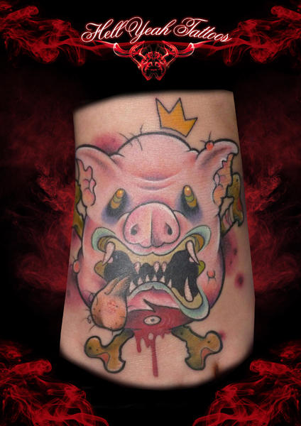 Insane Behaded Pig tattoo by Hellyeah Tattoos