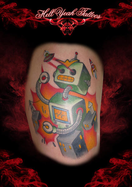 Laser Eyes Robot tattoo by Hellyeah Tattoos