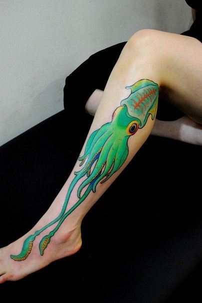 Leg Green Squid Nautical tattoo for Girl