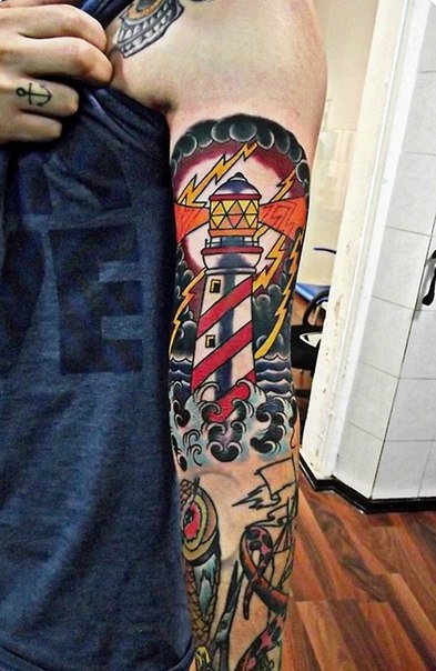 Lightnings Lighthouse Nautical tattoo